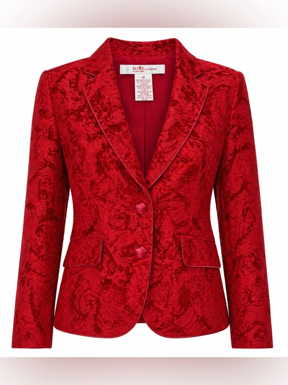 Nine & Co Red Baroque Jacquard Blazer Whimsy Goth Dark Academia Luxe-Sz‎ 14